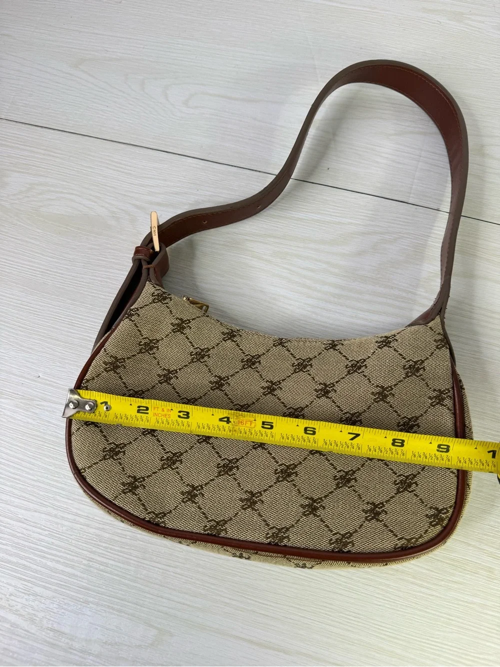 MANGO Logo Print Shoulder Bag in brown jacquard monogram - Picture 8 of 10